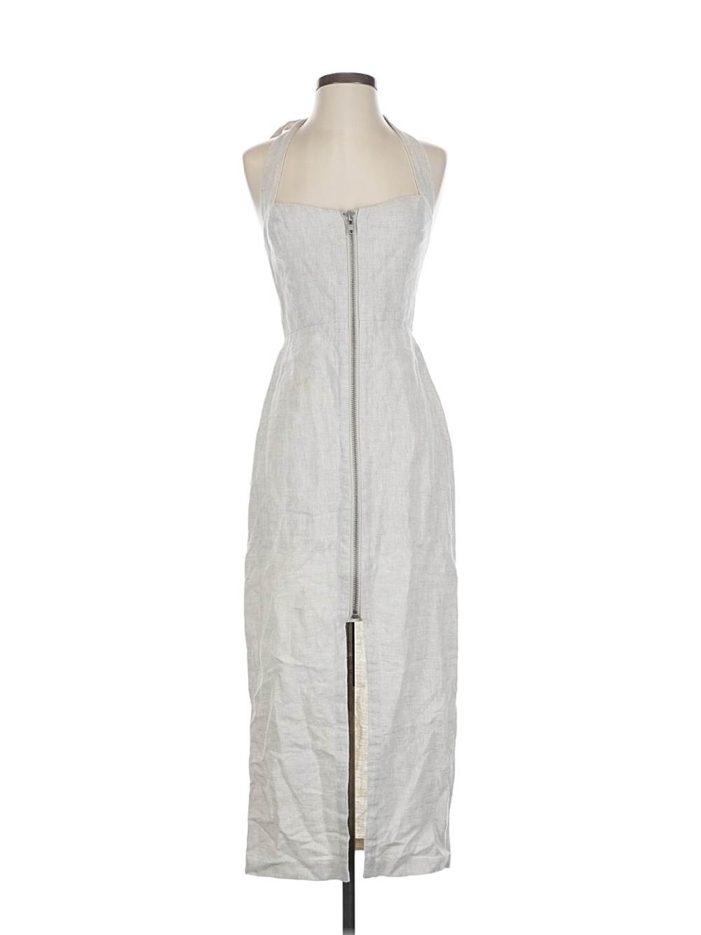 100% Linen Reformation Halter Zip-Front Midi Dress (2)
